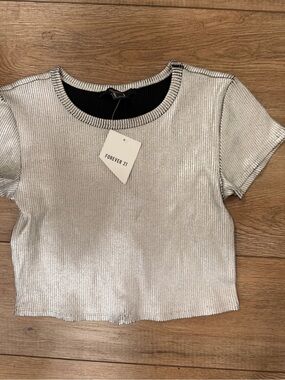 Forever 21 Silver Ribbed Metallic Crop Top
